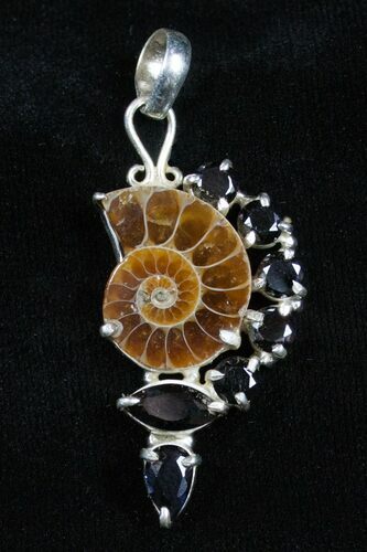 Black Onyx Ammonite Pendant #3889